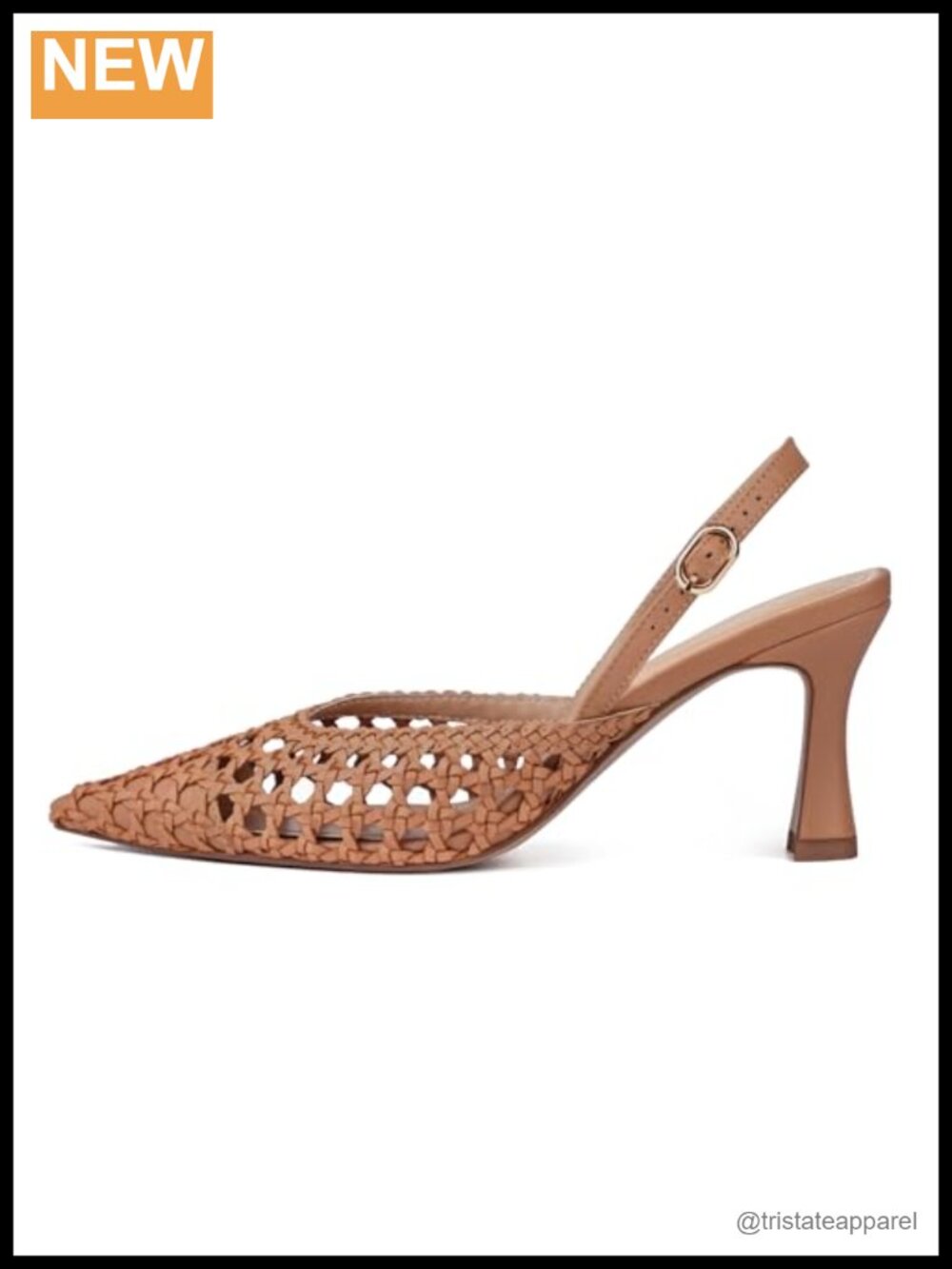 Woven Slingback Heels Pointed Toe Pumps Flared Heel Adjustable